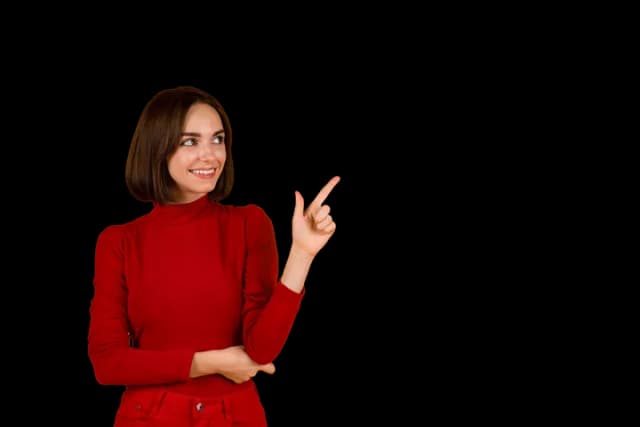 Woman indicating free signup